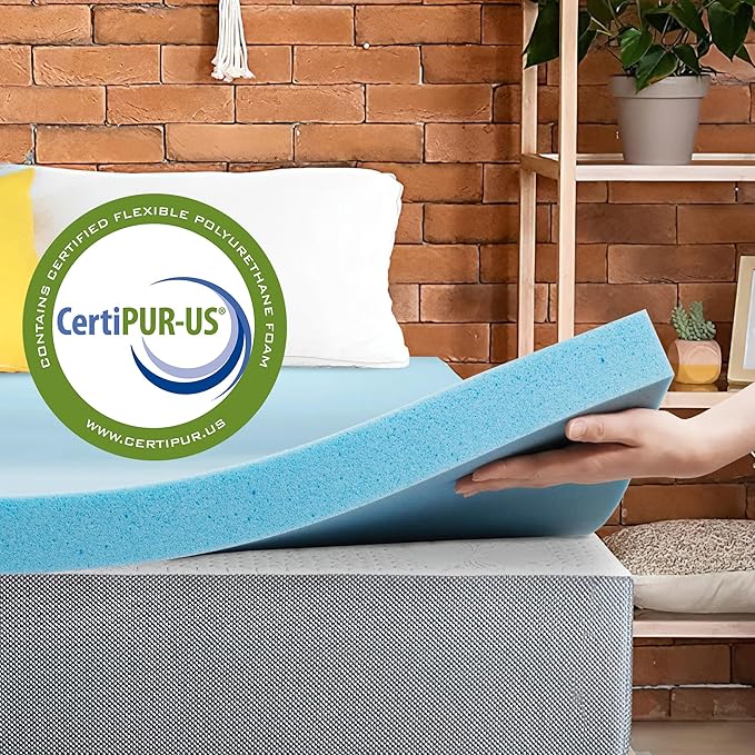 Greaton, 3-Inch Gel Memory Foam Mattress Topper, CertiPUR-US Certified for Superior Comfort and Support, Full, Blue