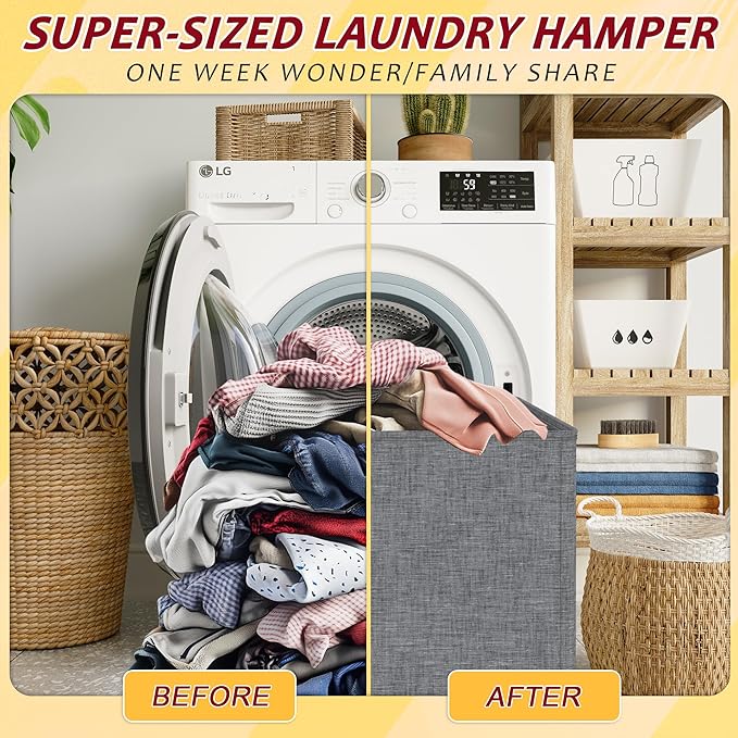 195L Laundry Hamper 3 Section,Large Laundry Hamper with Lid,Dirty Clothes Hamper with 3 Inner Bags,Collapsible Laundry Basket Organizer for Laundry Room,Bedroom,Laundry Sorter Hamper 3 Compartment - Image 5