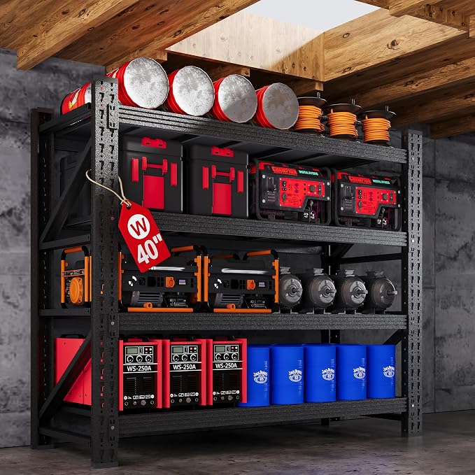 40”W Metal Storage Shelves, 20” Deep Heavy Duty Garage Shelving Units, 4 Tier Storage rack shelf, Steel Tall Industrial Shelving , Adjustable Standing Shelf for Warehouse / Shop 40"W x 20"D x 60"H by AFAIF