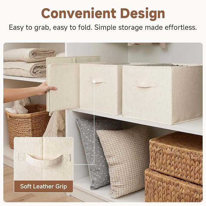 StorageWorks Closet Organizers and Storage Bins, Shelf Baskets for Clothes Storage, Fabric Storage Bins for Organization, Beige(NaturWeave Fabric), 3-Pack, Extra Large - Image 6