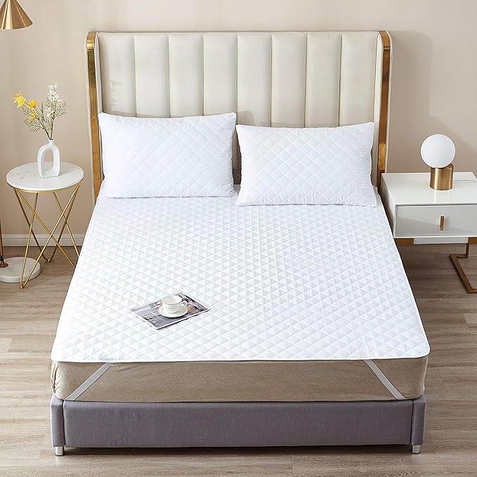 Elif Full Size Mattress Protector, Waterproof, Quilted Cover Pad with Elastic Band Straps for Kids, Soft&Comfortable, Breathable, Vinyl Free (Full)
