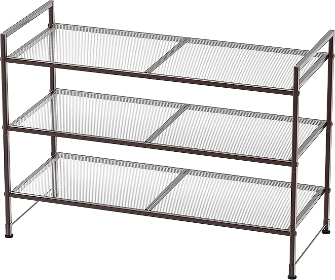 Simple Houseware 3-Tier Stackable Mesh Shoe Rack, Bronze by SimpleHouseware