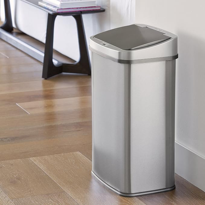 Ninestars DZT-50-28BR Automatic Touchless Motion Sensor Rectangular Trash Can, Black Top, 13 Gal. 49 L., Brush - Image 7