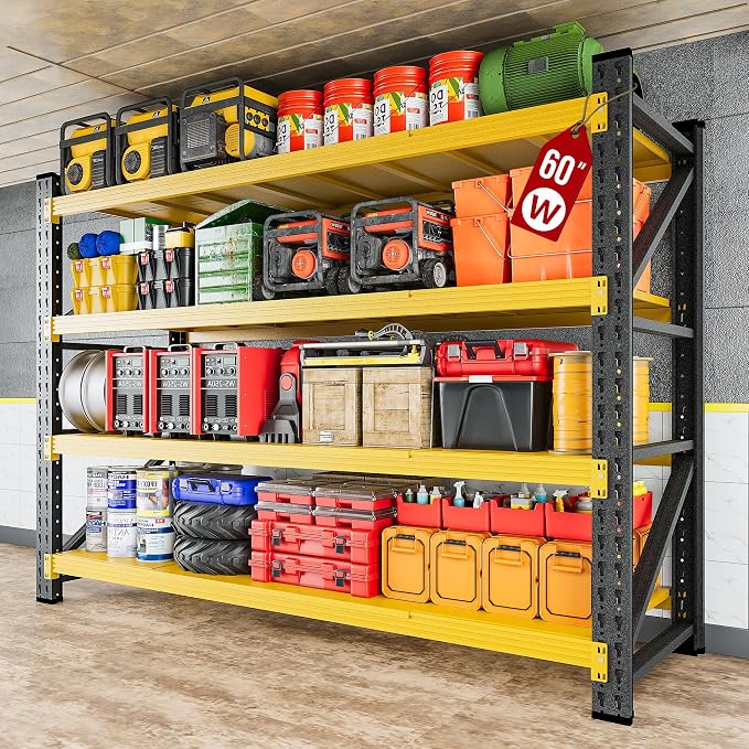 5000LBS Heavy Duty Garage Shelving Units,60" Wide & Deep Storage Shelves,Yellow Metal Garage Shelves,Large Storage Rack,Steel Shelf,Industrial Shelving for Shop,Warehouse,60" W x 24" D x 70" H by SISESOL