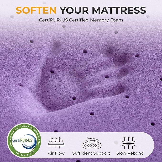 BDEUS 2 Inch Mattress Topper Full Size, Soft Memory Foam for Back Pain Relief, Double Bed Topper with Dark Grey Cover, CertiPUR-US Certified