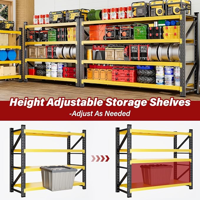 48" Wide Heavy Duty Garage Shelving Units,3000LBS Deep Storage Shelves,Yellow Metal Garage Shelves,Large Storage Rack,Steel Shelf,Industrial Shelving for Shop,Warehouse,Basement,48" W x 24" D x 70" H - Image 6
