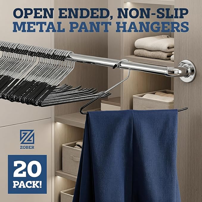 Zober Pants Hangers Non Slip - Open Ended Pants and Jean Hangers for Closet - Space Saving Clothes Hanger - Strong, Durable, Metal Pant Hangers (Black) - Image 2