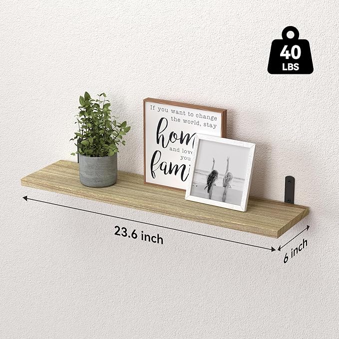WOPITUES Wood Floating Shelves Set of 6, 24 inch Long Floating Shelves for Wall Decor, Farmhouse Shelf for Bedroom, Bathroom Storage Shelves, Book Shelves for Living Room - Rustic Brown - Image 3