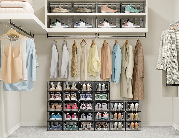 SIMPDIY Shoe Storage, 12 Pack Shoe Organizer for Closet, Shoe Boxes Clear Plastic Stackable Shoe Containers with Lids for Size 10, Black - Image 2