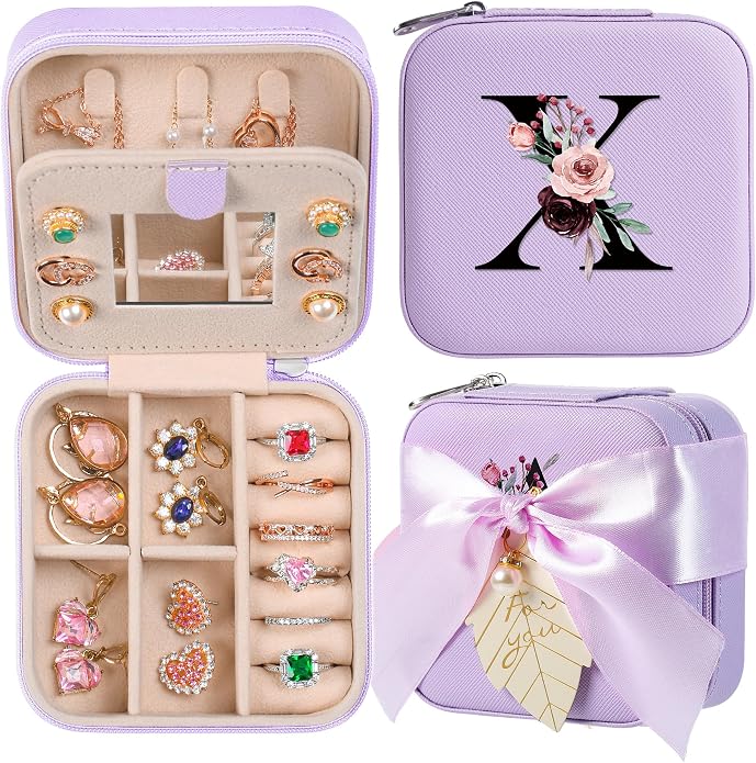 AYGXU Travel Jewelry Box for Women and Girls - Small Case With Initial A-Z - Teacher Gifts by AYGXU