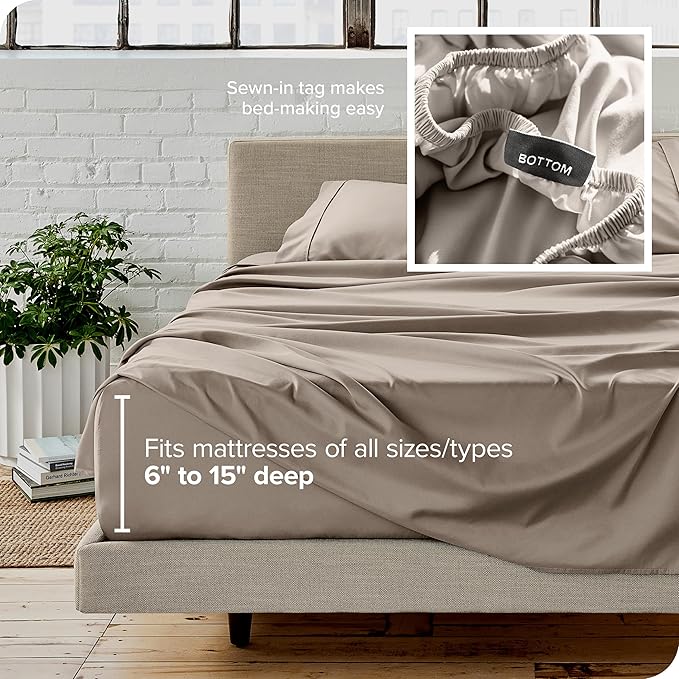 Bare Home Queen Sheet Set - 1800 Ultra-Soft Microfiber Queen Bed Sheets - Double Brushed - Deep Pockets - Easy Fit - 4 Piece Set - Bedding Sheets & Pillowcases (Queen, Khaki)