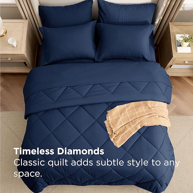 Bedsure 7 Pieces King Comforter Set Premium Series, Hotel Luxury Soft Bed in a Bag, Goose Down Alternative, Safe for Sensitive Skin Bedding Comforter All Season Medium Warmth, Navy Blue King Size