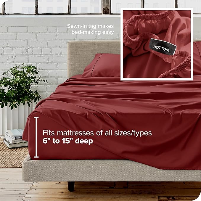 Bare Home Twin Sheet Set - 1800 Ultra-Soft Microfiber Twin Bed Sheets - Double Brushed - Deep Pockets - Easy Fit - 3 Piece Set - Bedding Sheets & Pillowcases (Twin, Rosewood)