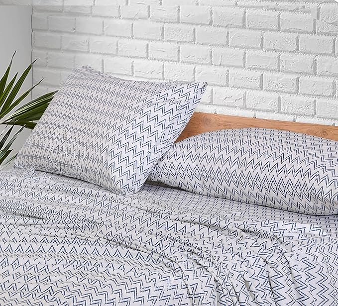 RUVANTI 100% Cotton Sheets – Twin XL Size Percale Bedding, Cooling & Breathable Floral Design, Durable with a Crisp, Soft & Comfortable Feel, 16" Deep Pocket, 3-Piece Set, Chevron