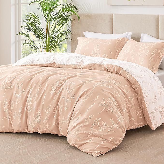 Love's cabin Dusty Rose Pink King Size Comforter Set - King Comforter Set, 3 Pieces Cute Floral Bedding Sets for All Seasons,1 Soft Reversible Botanical Flowers Comforter and 2 Pillow Shams