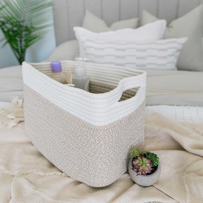 OrganiHaus Rope Baskets for Shelves - Set of 3 Woven Storage Baskets for Organizing, Closet & Toy Storage - Light Honey/Off-White - 15x9x10 - Image 8