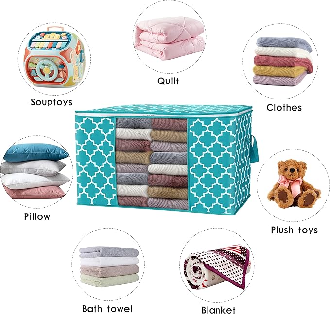 WISELIFE Storage Bags 100L 8-Pack Large Blanket Clothes Organization and Storage Containers for Bedding, Comforters, Foldable Organizer with Reinforced Handle, Clear Window, Sturdy Zippers,Green