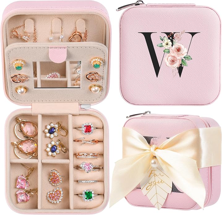 AYGXU Travel Jewelry Box for Women and Girls - Small Case With Initial A-Z - Teacher Gifts by AYGXU