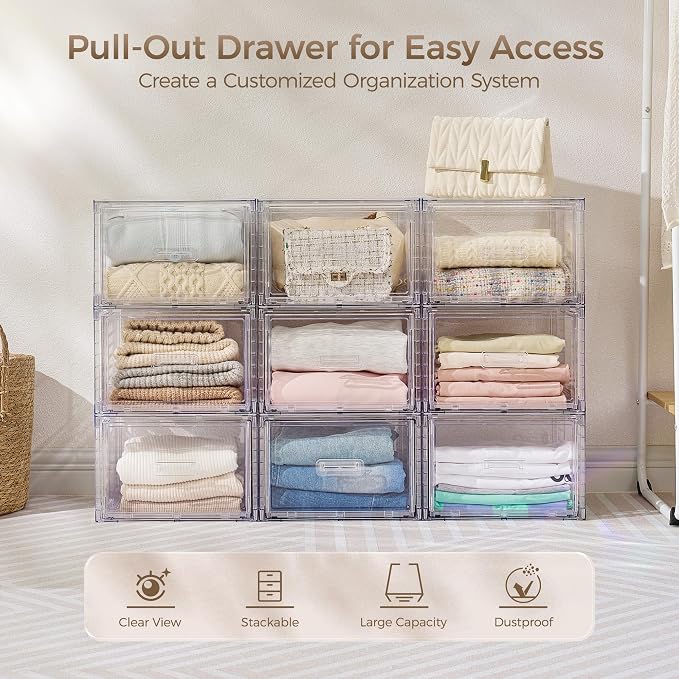 Vtopmart 4 Pack 18QT Clear Stackable Storage Drawers,Easily Assemble Closet Organizers,Plastic Storage Bins for Bathroom,Cabinet,Kitchen Pantry,Under Sink Organization(Medium) - Image 3