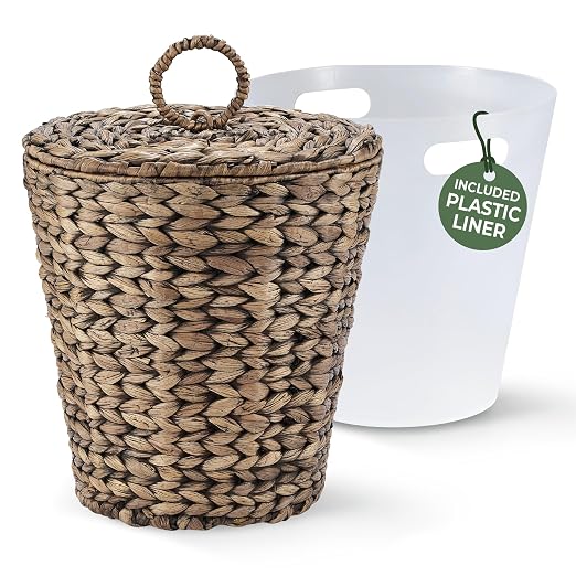84ECO 3 Gallon Black Wicker Trash Can with Lid and Liner by 84ECO