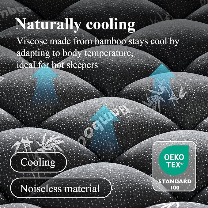 Queen Mattress Topper, Viscose Derived from Bamboo Thick Pillow Top Mattress Pad with Deep Pocket, Naturally Cooling for Hot Sleepers, Soft for Back Pain Relief, Premium Dark Grey