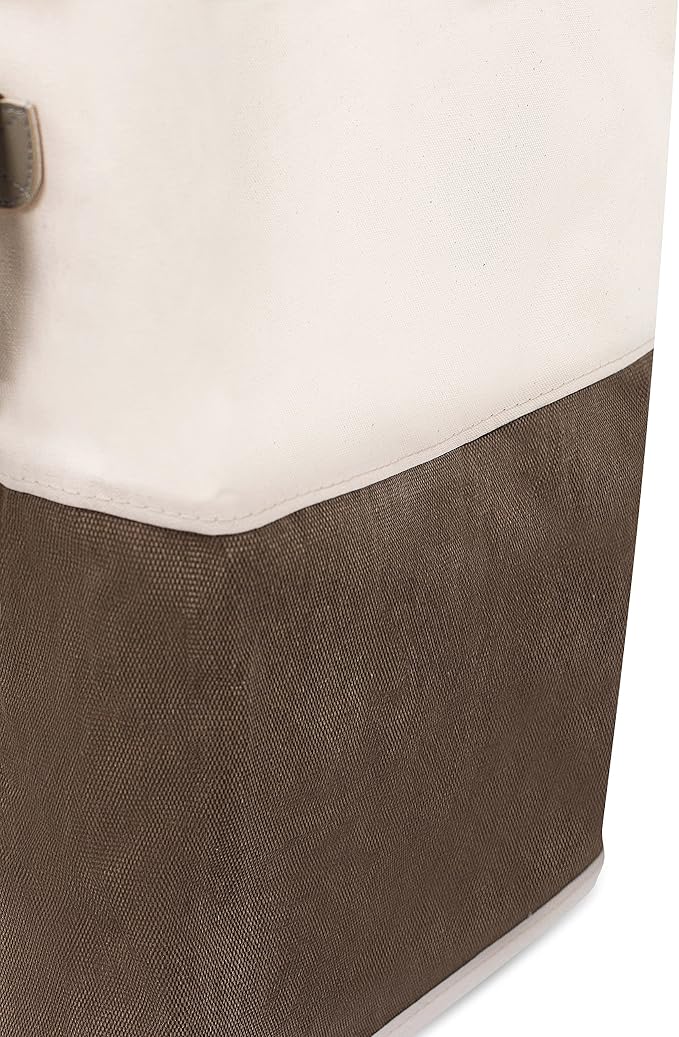BIRDROCK HOME Square Cloth Laundry Hamper with Handles - Dirty Clothes Sorter - Easy Storage - Foldable - Brown and White Canvas - Image 5