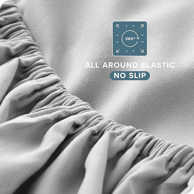 Bare Home Split Head Flex King Sheet Set - 1800 Ultra-Soft Microfiber Bed Sheets - Double Brushed - Deep Pockets - Easy Fit - 4 Piece Set - Bedding Sheets & Pillowcases (Cloud Grey)