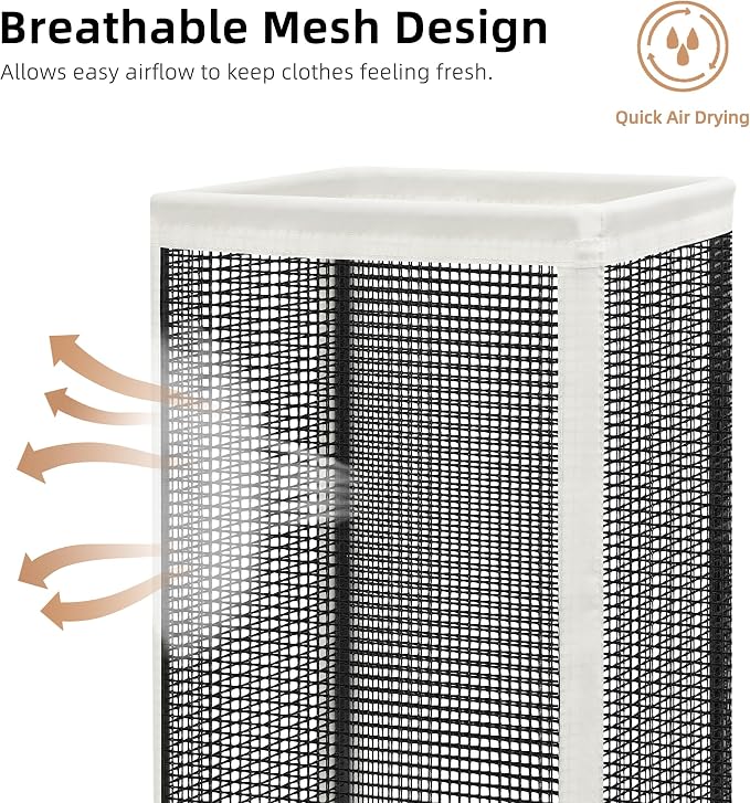 STORAGE MANIAC Mesh Laundry Hamper, 23.7 Gal. Tall Laundry Basket for Airflow, Strong Metal Dirty Clothes Hamper for College Dorm, Bedroom, Bathroom, Clothes Bin, White & Black - Image 3