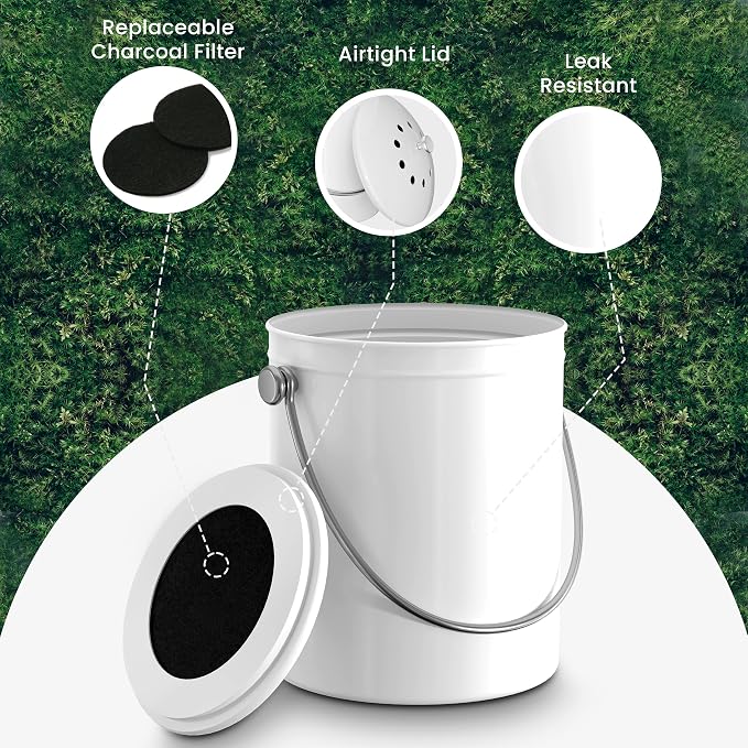 Utopia Kitchen Compost Bin for Kitchen Countertop, 1.3 Gallon Compost Bucket for Kitchen with Lid, Includes 1 Spare Charcoal Filter (White) - Image 5