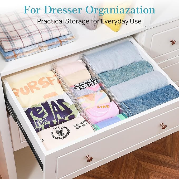 Vtopmart 4 Pack 4" Regular Upgrade Drawer Dividers for Clothes, 12.8"-22.3" Expandable Dresser Drawer Organizer, Clear Plastic Separators for Dresser, Baby Clothing, Underwear, Cosmetic, Toiletries - Image 4