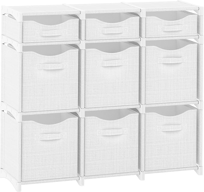 Cube Storage Organizer with Storage Bins Included - The Perfect Closet Organizers and Storage Solution. Includes 9 Storage Cubes, Great For Toy Storage, Closet Storage, Clothes Storage (White-Grey) by Neaterize