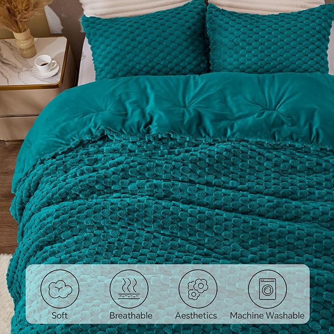 BEDELITE Fluffy Twin Comforter Set - Teal Fleece Soft Comforter for Twin Size Bed, Luxury Warm Bedding Set for Winter, Fuzzy Bed Set 2 Pieces (1 Comforter, 1 Pillowcase)