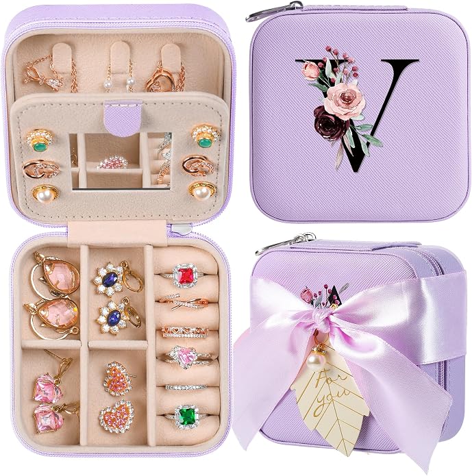 AYGXU Travel Jewelry Box for Women and Girls - Small Case With Initial A-Z - Teacher Gifts by AYGXU