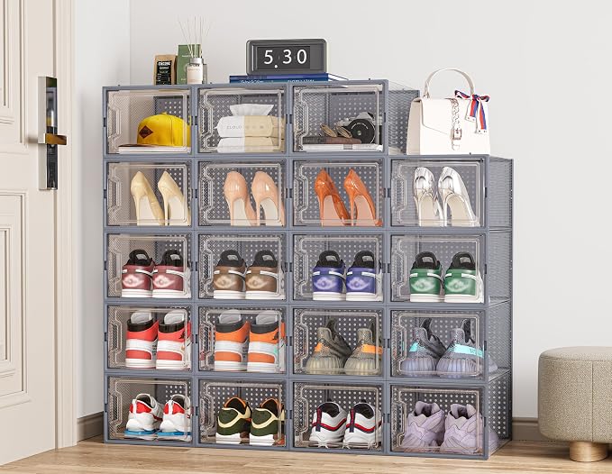 HOMIDEC Shoe Storage, 12 Pack Shoe Organizer for Closet, Shoe Boxes Clear Plastic Stackable Shoe Containers with Lids for Size 13 - Image 6