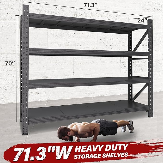 71.3" Wide Heavy Duty Garage Shelving Units,5000LBS Deep Storage Shelves,Black Metal Garage Shelves,Steel Shelf,Large Storage Rack,Industrial Shelving for Shop,Warehouse,Basement,71.3"W x 24"D x 70"H - Image 2
