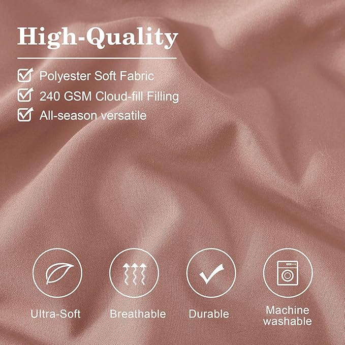 Monbix Queen Comforter Set - 7 Pieces Clay Pink Bed in a Bag Queen Bedding Sets with Comforters, All Seasons Comforter Bed Set with Sheets, Pillowcases & Shams