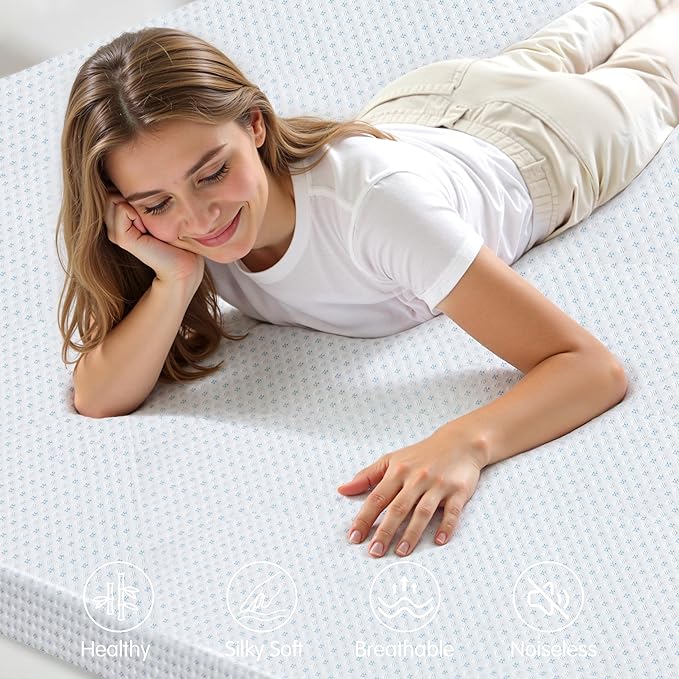 Subrtex Mattress Topper Cover (Only Cover) Mattress Protector Bedding Rayon Made from Bamboo Removable Mattress Encasement Mattress Cover with Zipper (4 Inch, White, Full)