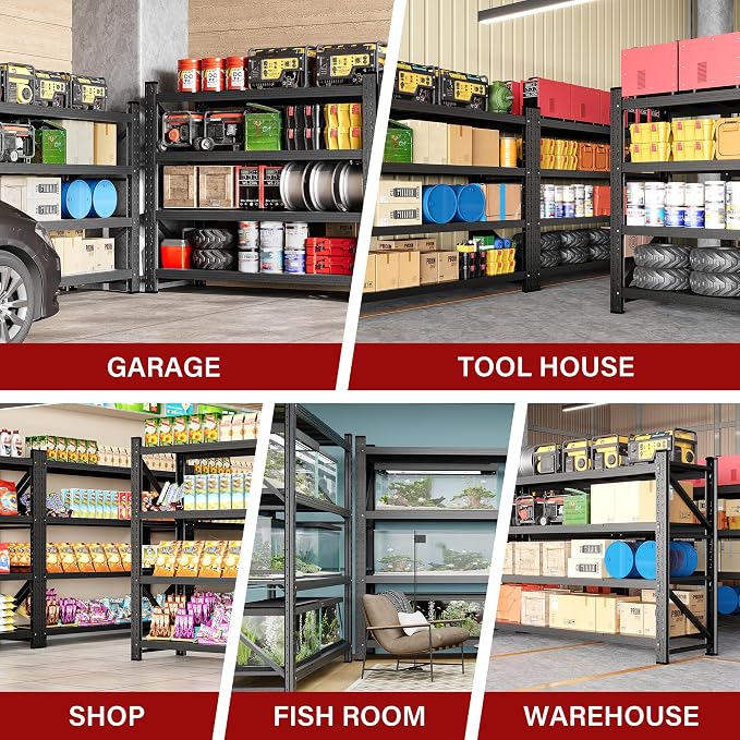7000LBS Heavy Duty Garage Shelving Units,79" Wide & Deep Storage Shelves,Black Metal Garage Shelves,Large Storage Rack,Steel Shelf,Industrial Shelving for Shop,Warehouse,Basement,79" W x 24" D x 79" H - Image 5