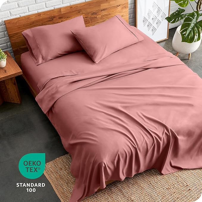 Bare Home Split Head Flex King Sheet Set - 1800 Ultra-Soft Microfiber Bed Sheets - Double Brushed - Deep Pockets - Easy Fit - 4 Piece Set - Bedding Sheets & Pillowcases (Dusty Rose)