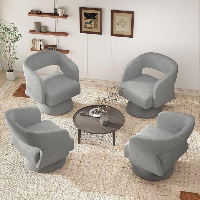 Nebuaegis Swivel Accent Chair Set of 2, Modern Comfy Chenille Barrel Chairs, Oversized Upholstered Round Arm Chair for Living Room, Bedroom, Reading Room, Grey