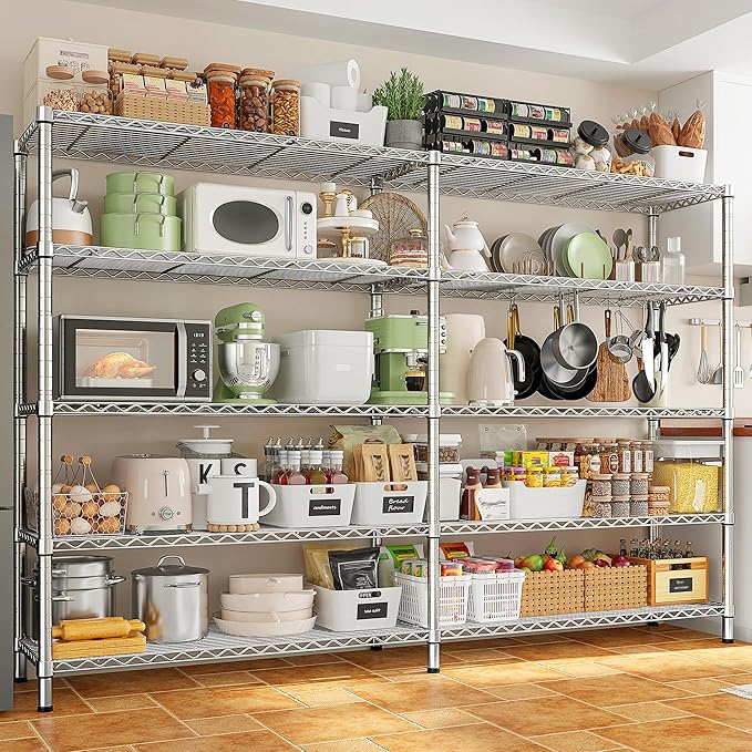 REIBII 70" W Wire Shelving Load 1500LBS, Metal Shelving 5-Tier Storage Shelves Metal Shelves for Storage Adjustable Shelving Rack for Pantry Kitchen Commercial School 70" W*15.8" D*72.4" H,Chrome by REIBII