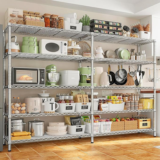 REIBII 70" W Wire Shelving Load 1500LBS, Metal Shelving 5-Tier Storage Shelves Metal Shelves for Storage Adjustable Shelving Rack for Pantry Kitchen Commercial School 70" W*15.8" D*72.4" H,Chrome by REIBII