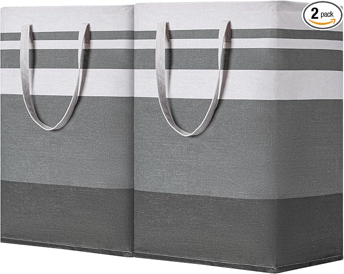 BOOMIBOO 2 Pack Large Laundry Basket,Waterproof Freestanding Laundry Hamper,Collapsible Clothes Basket with Easy Carry Handles in Laundry Room Bathroom Bedroom Dorm,Gradient Grey,75L by BOOMIBOO