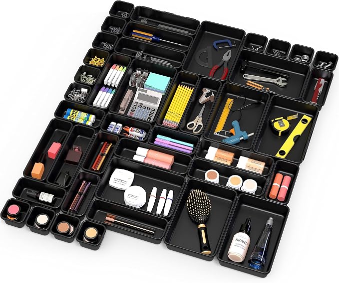 Simple Houseware Interlocking Desk Drawer Bins Organizer, 42 Packs, Black by SimpleHouseware