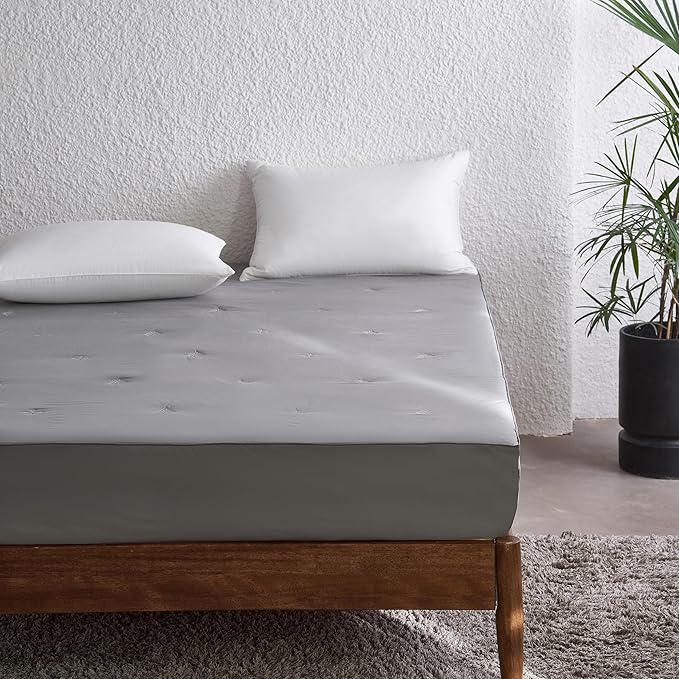Simple&Opulence Cooling Quilted Mattress Pad – Fitted Sheet Mattress Protector Cover with Elastic Corners, Soft & Breathable, 16 Inch Deep Pocket (Dark Grey,King)