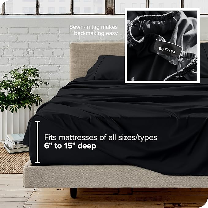 Bare Home Full Sheet Set - 1800 Ultra-Soft Microfiber Full Bed Sheets - Double Brushed - Deep Pockets - Easy Fit - 4 Piece Set - Bedding Sheets & Pillowcases (Full, Black)