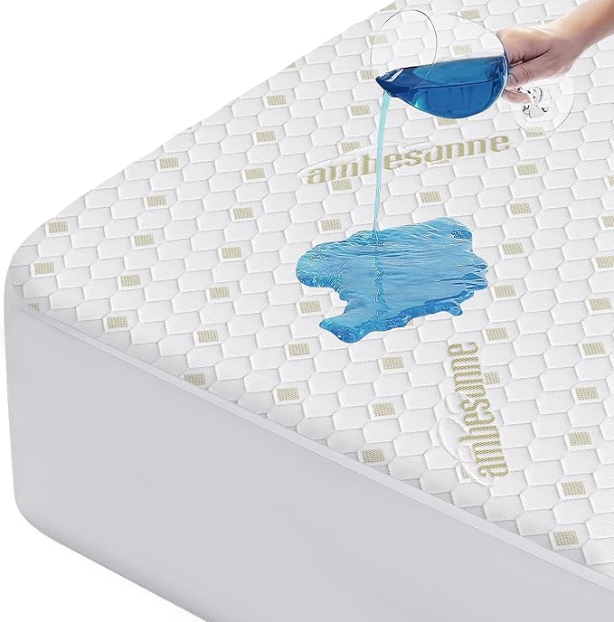 Ambesonne Fitted Nonslip 100% Waterproof Mattress Protector 3D Air Fabric Cover Bed Pad Fiber Smooth Noiseless Texture for a Hotel Quality Comfortable Sleep, 8''-21'' Deep Pocket, Twin