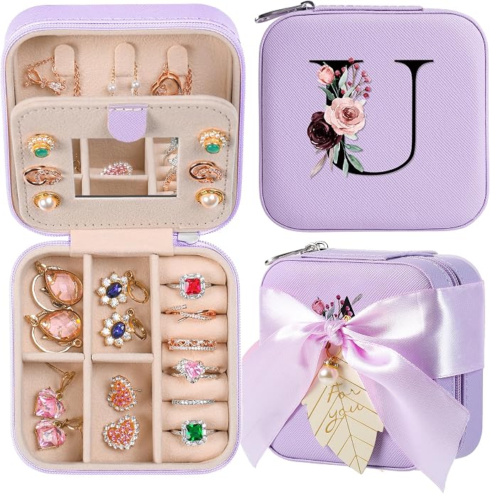 AYGXU Travel Jewelry Box for Women and Girls - Small Case With Initial A-Z - Teacher Gifts by AYGXU