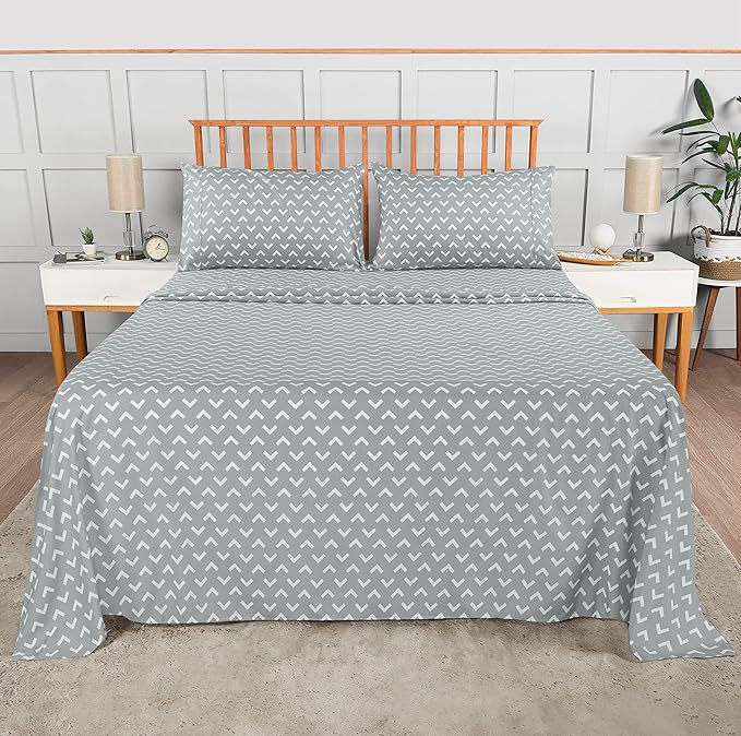Utopia Bedding Queen Sheet Set, Soft Microfiber 4 Piece Bed Sheets with 15" Deep Pocket - Easy Care Brushed Microfiber (Arrows - White)