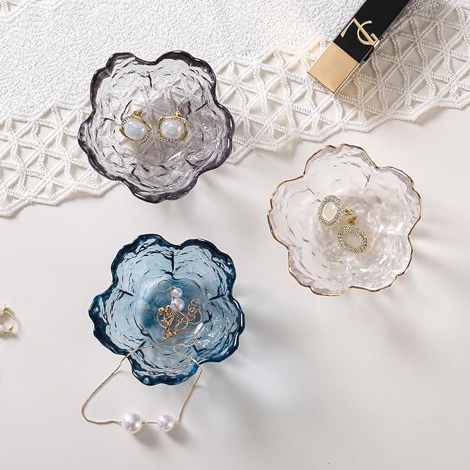 Binoster Blue Flower Glass Ring Dish Jewelry Tray Ring Holder Dish Cute Room Decor Vanity Organizer for Nightstand or Bathroom Aesthetic Trinket Dish Gift for Wife Mom Daughter - Image 9